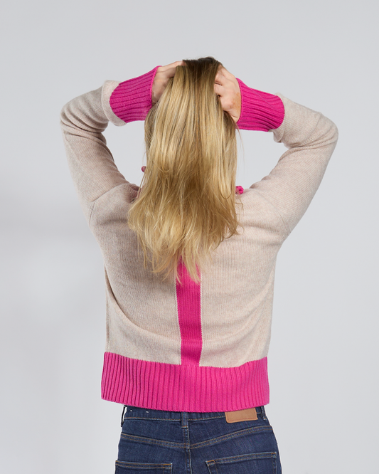 Contrast cardigan Sand/pink