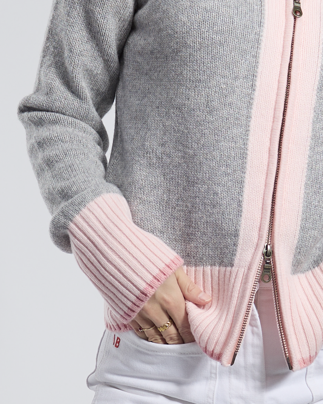 Contrast cardigan Lysgrå/lysrosa/rosa