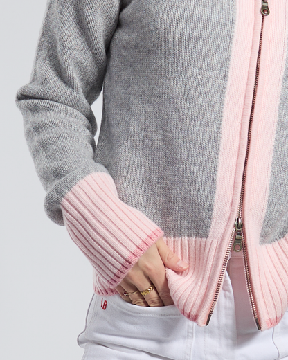 Contrast cardigan Lysgrå/lysrosa/rosa