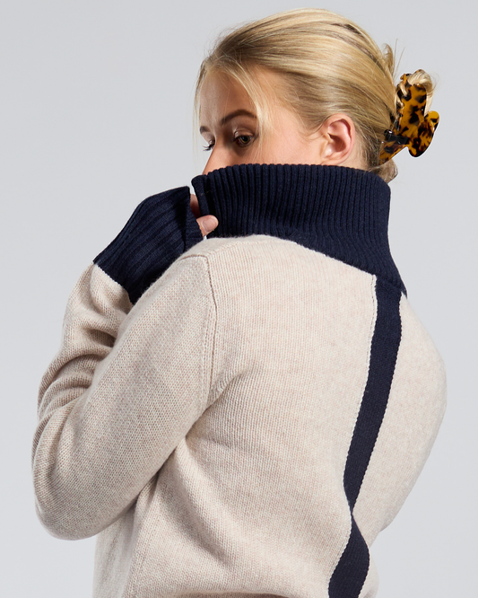 Contrast cardigan sand/navy