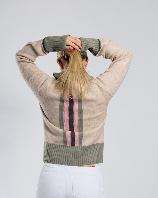 Contrast cardigan Sand/lysoliven/rosa/oliven