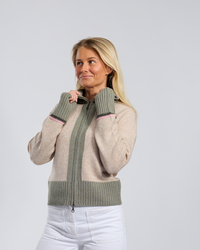 Contrast cardigan Sand/lysoliven/rosa/oliven