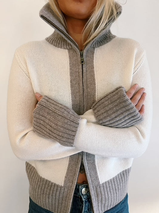 Contrast cardigan offwhite / sand