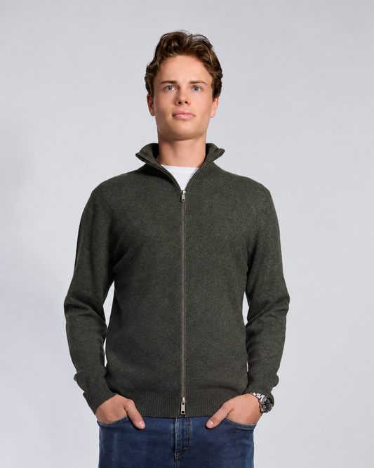 Thomas cardigan herre - Oliven / Sand