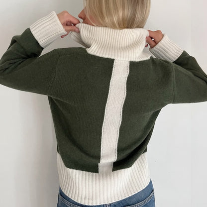 Contrast cardigan olive/off-white