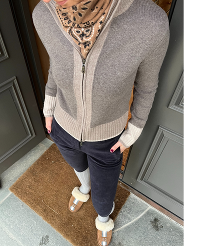 Contrast cardigan Mørk brun/sand