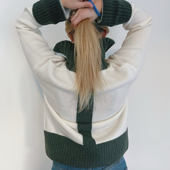 Contrast cardigan offwhite / Oliven