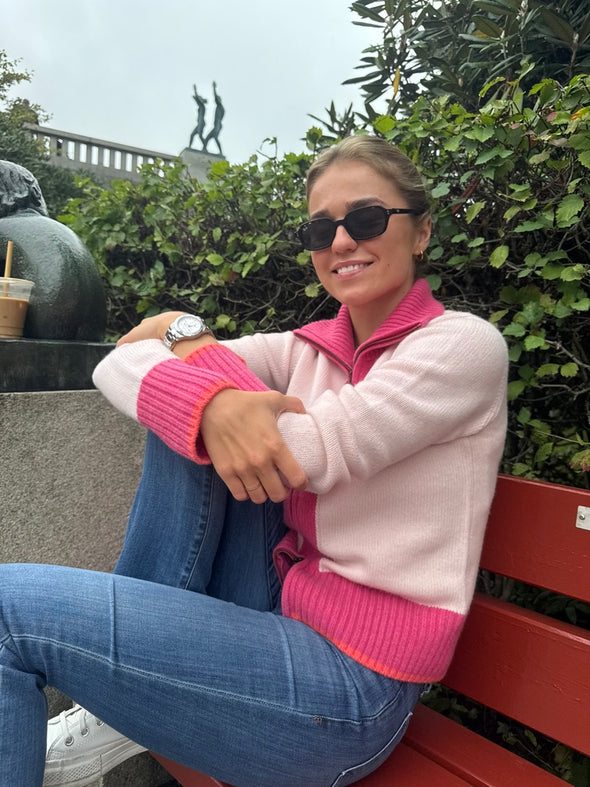 Contrast cardigan Lyserosa/rosa/oransje