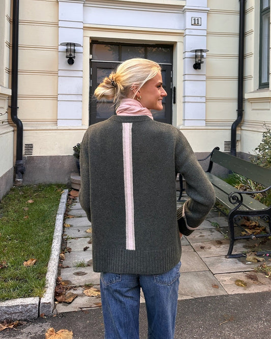 Gilli round neck kashmir - Oliven/lyssand/lys rosa