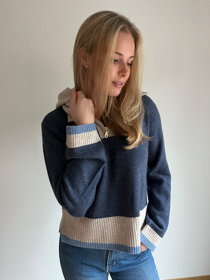 Vilma hoodie Navy/light blue/sand