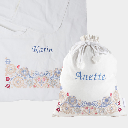 Bunadssett 2 poser i hvit - sand/pastell