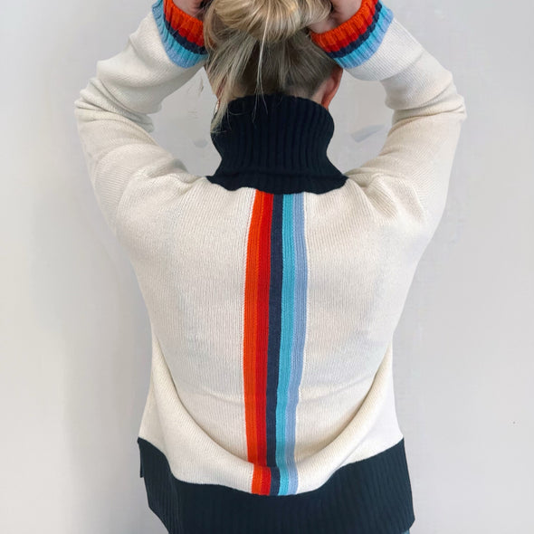 Roll neck jumper - Offwhite/ navy rainbow