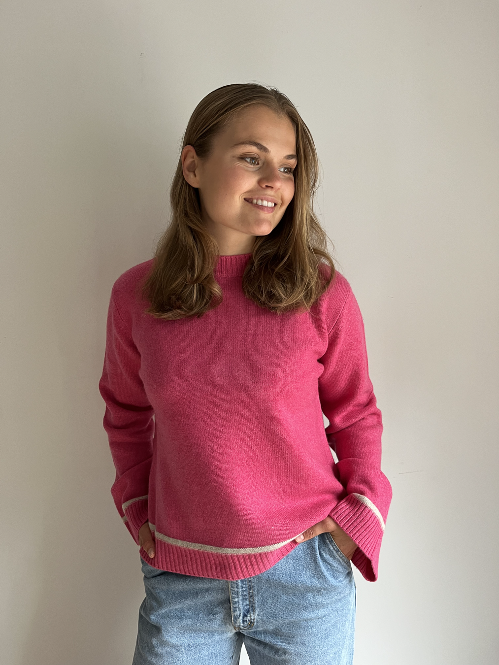 Round neck cashmere - Pink/sand