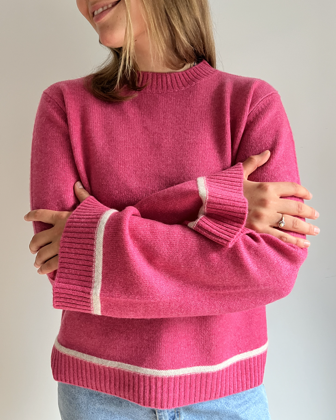 Round neck cashmere - Pink/sand
