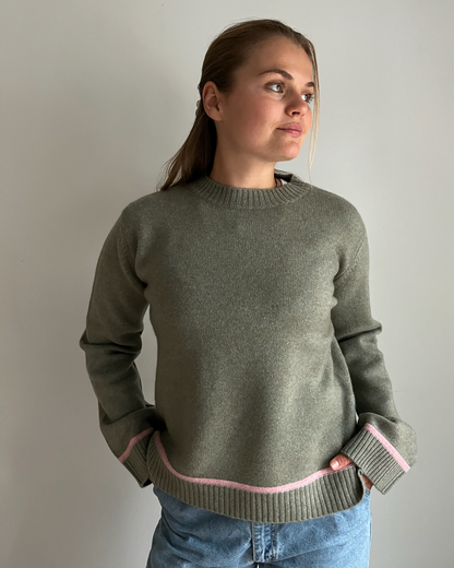 Round neck cashmere - Olive/pink