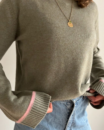 Round neck cashmere - Olive/pink