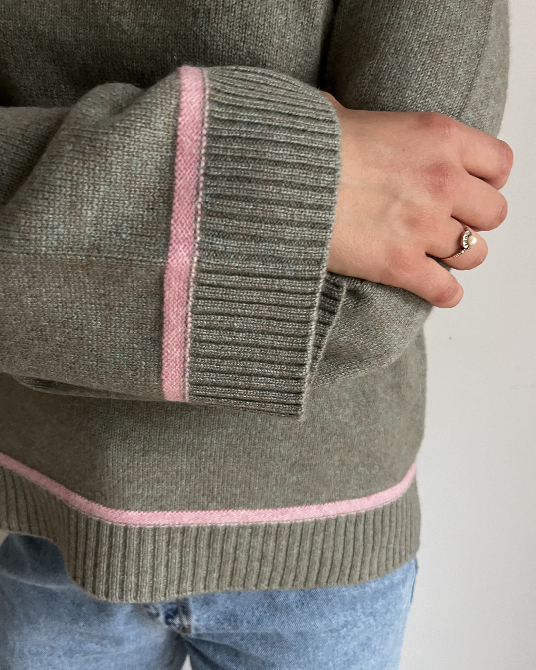 Round neck cashmere - Olive/pink