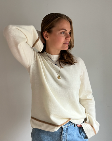Round neck kashmir - Offwhite/brun