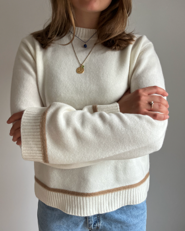 Round neck kashmir - Offwhite/brun