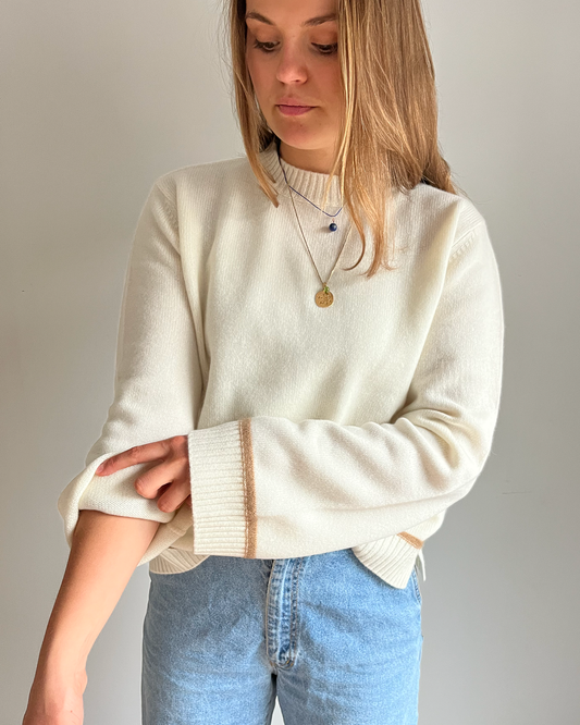 Round neck cashmere - Offwhite/brown