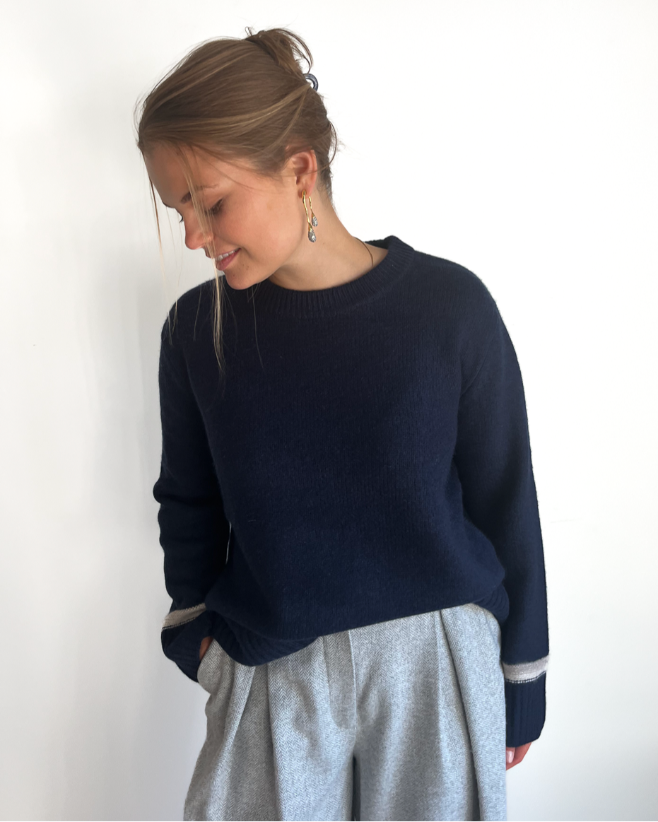 Gilli round neck cashmere - Navy/sand