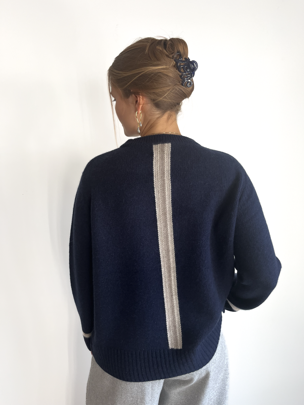 Gilli round neck cashmere - Navy/sand