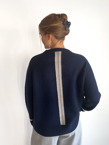 Gilli round neck cashmere - Navy/sand