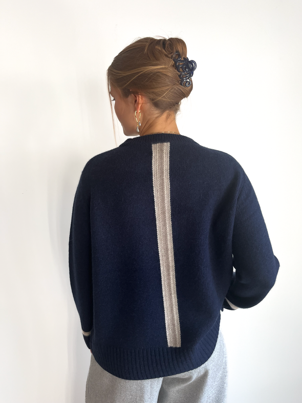 Gilli round neck kashmir - Navy/sand