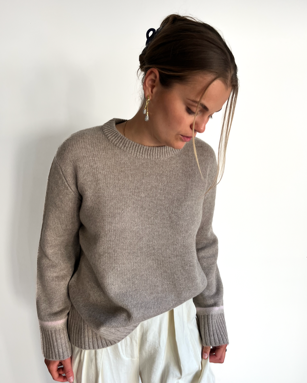 Gilli round neck cashmere - Sand/light sand/light pink 