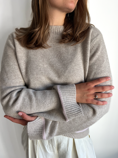 Round neck cashmere - Sand/pink