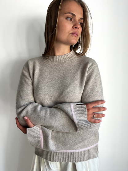 Round neck cashmere - Sand/pink