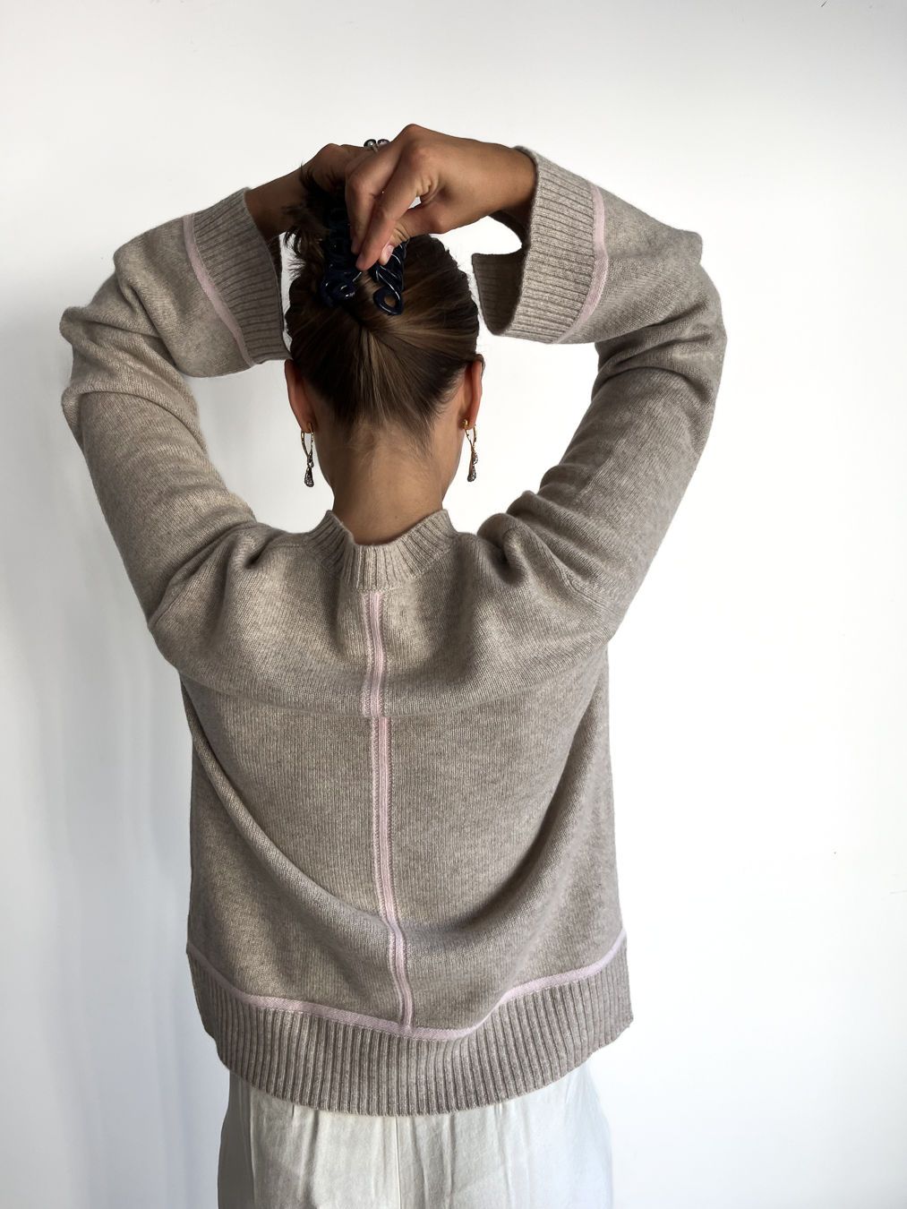 Round neck cashmere - Sand/pink
