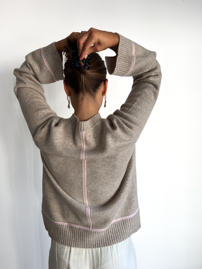 Round neck cashmere - Sand/pink