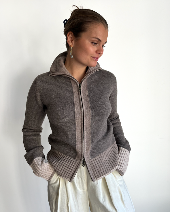 Contrast cardigan Mørk brun/sand