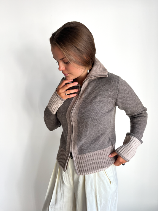 Contrast cardigan Mørk brun/sand