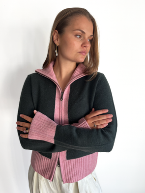 Contrast cardigan Oliven/rosa