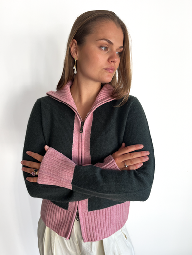 Contrast cardigan Oliven/rosa