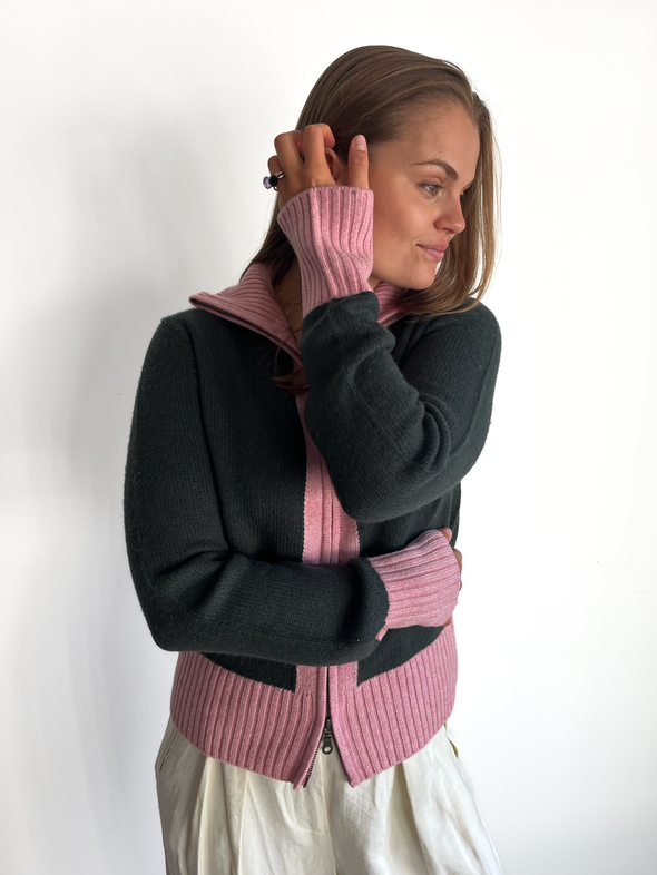 Contrast cardigan Oliven/rosa