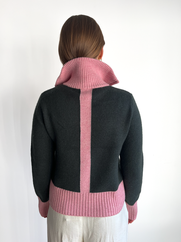 Contrast cardigan Oliven/rosa