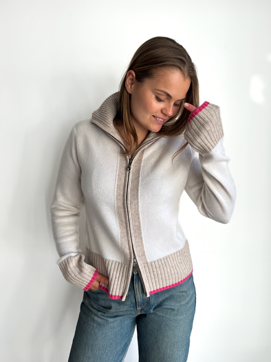 Contrast cardigan Offwhite/sand/rosa