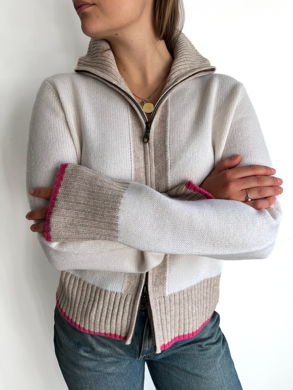 Contrast cardigan Offwhite/sand/rosa