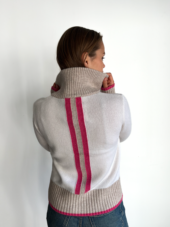 Contrast cardigan Offwhite/sand/rosa