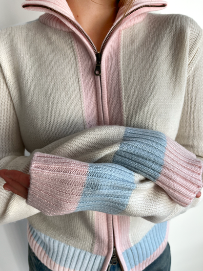 Contrast cardigan Offwhite/lyserosa/lyseblå