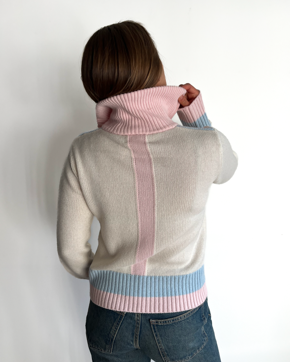 Contrast cardigan Offwhite/lyserosa/lyseblå