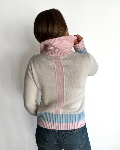 Contrast cardigan Offwhite/lyserosa/lyseblå