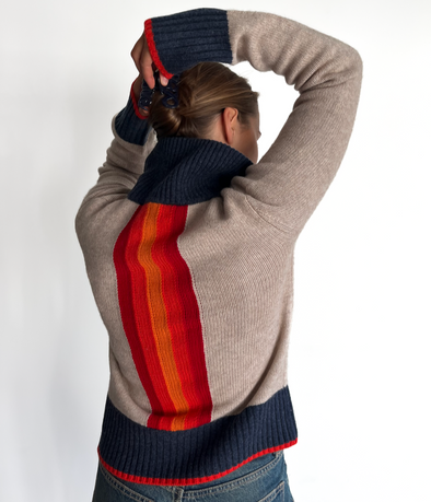 Contrast cardigan Sand/navy/oransje