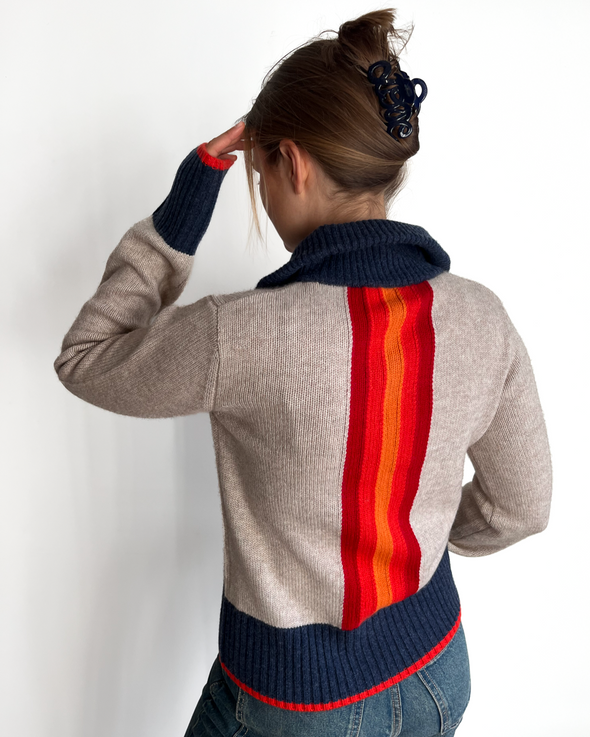 Contrast cardigan Sand/navy/oransje