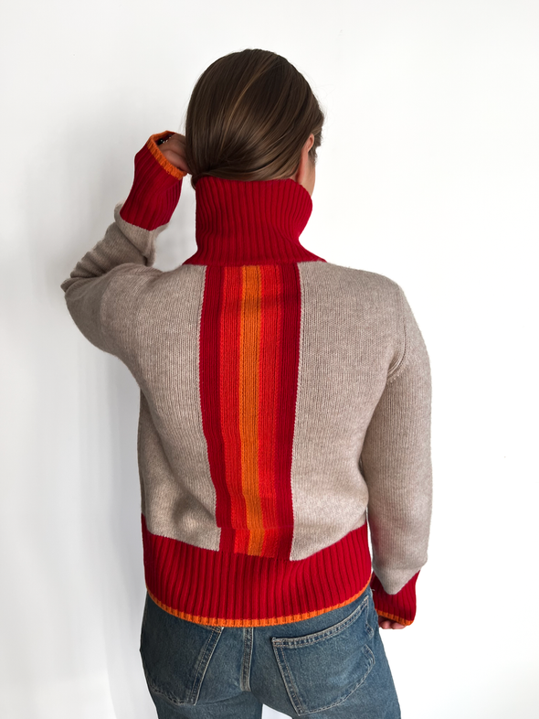 Contrast cardigan Sand/rød/oransje