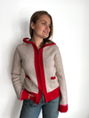 Celeste hood cardigan Sand/rød/rosa