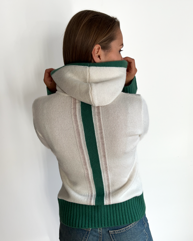 Celeste hood cardigan Offwhite/grønn/sand